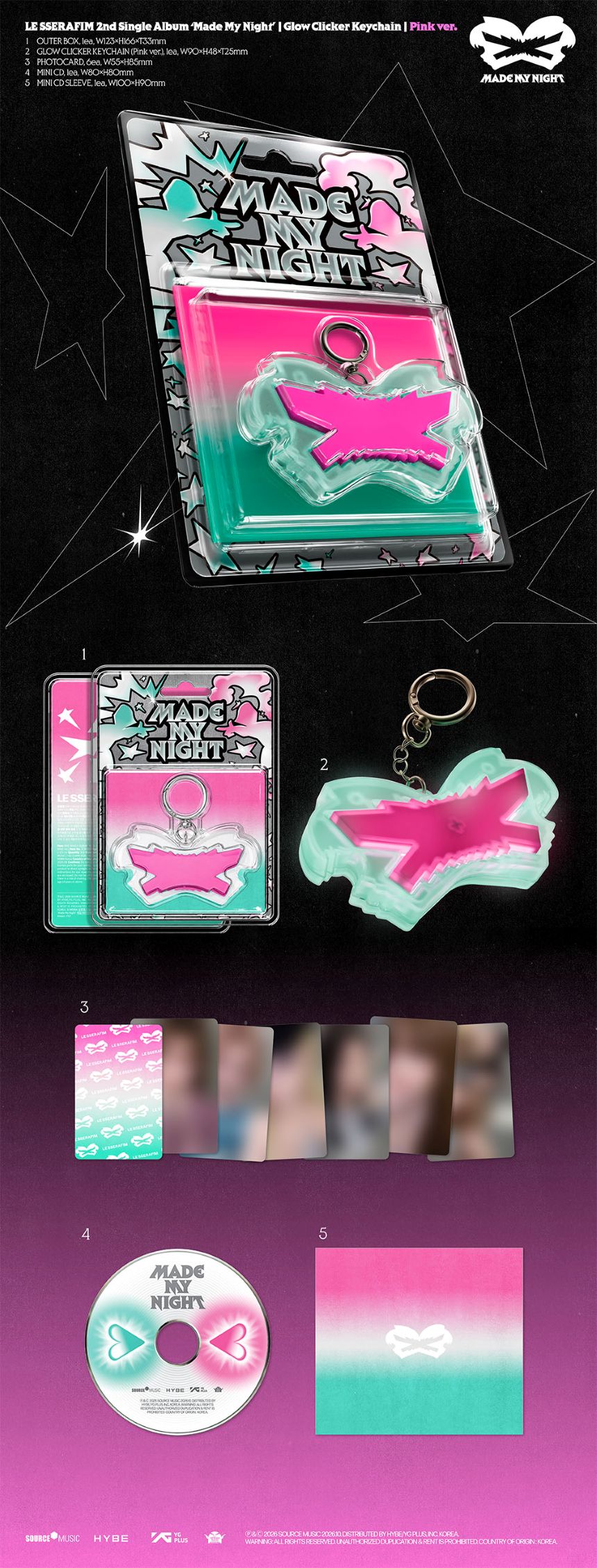 LE SSERAFIM - Made my Night - 2nd single album (Glow Clicker Keychain ver.)